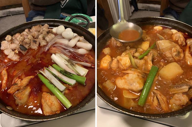 끓여진 곱도리탕과 탱글한 대창