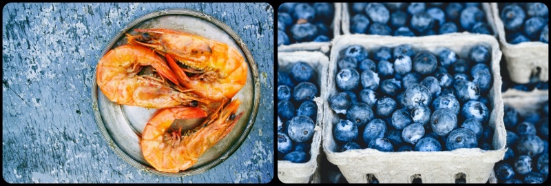 새우와 블루베리 사진입니다.