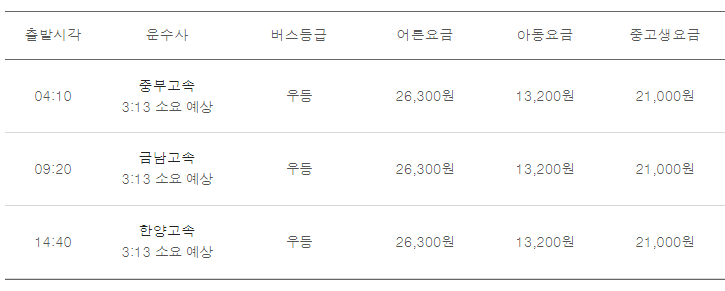 대전에서 인천공항가는 버스 시간표