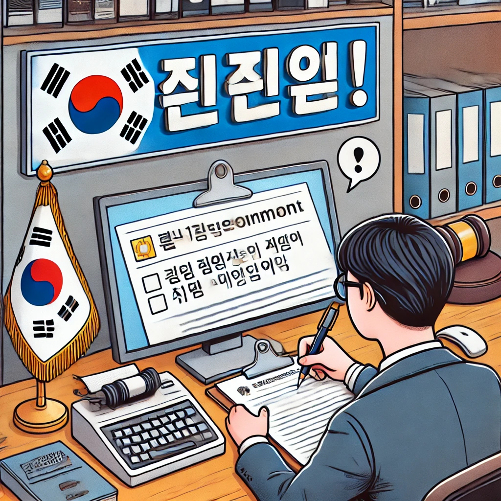 한국의 정부 사무실에서 민원을 제기하는 장면