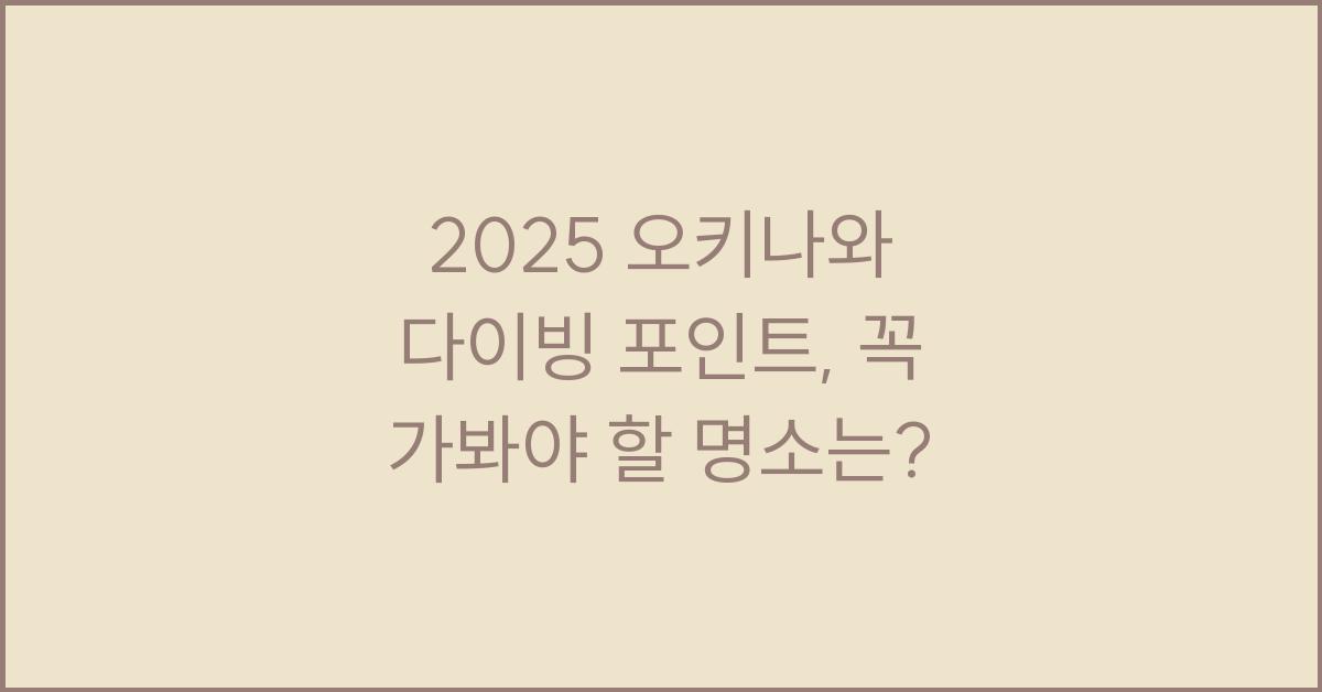 2025 오키나와 다이빙 포인트
