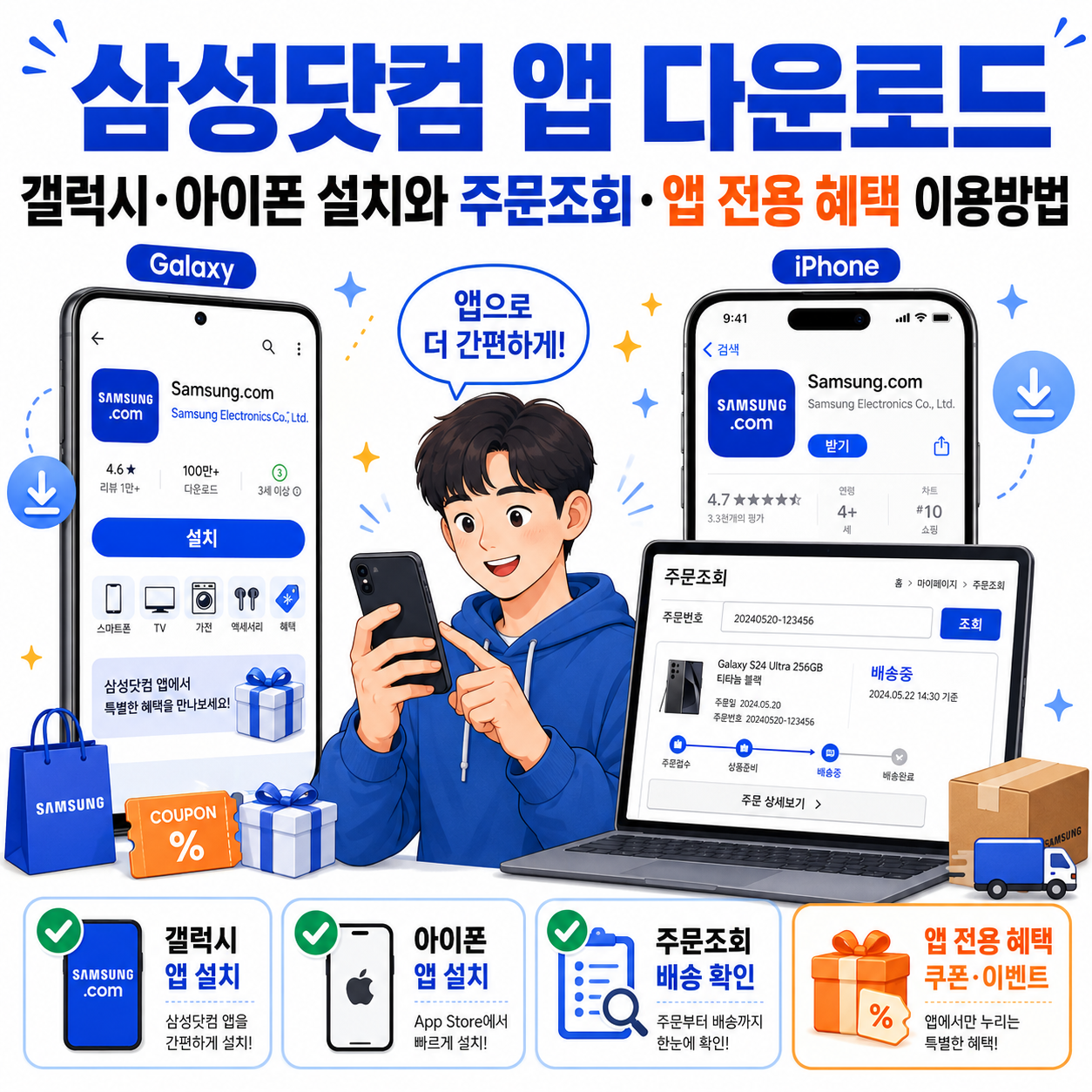 삼성닷컴 앱 다운로드|갤럭시·아이폰 설치와 주문조회·앱 전용 혜택 이용방법