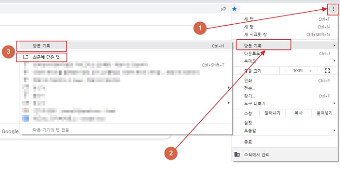 크롬-닫힌-페이지복구-방문기록삭제