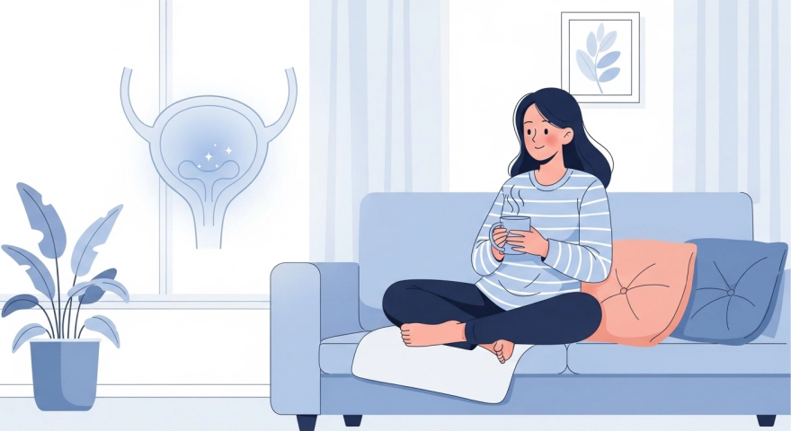 방광염 치료 후 편안하게 쉬며 안도하는 한국인 여성의 모습