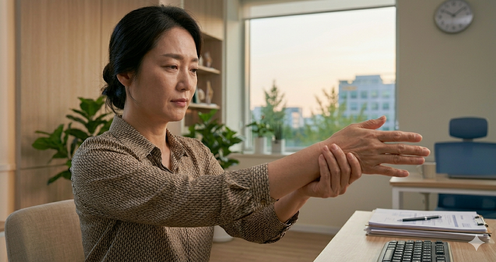 손목터널증후군 예방을 위한 손목 flexor 스트레칭 동작