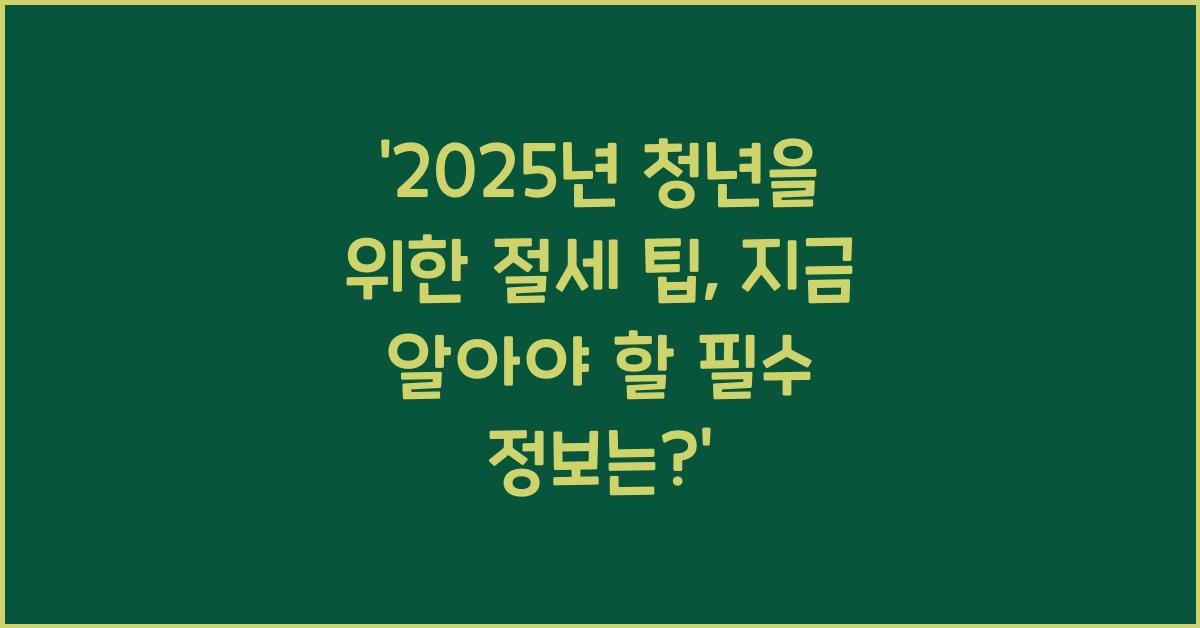 2025년 청년을 위한 절세 팁