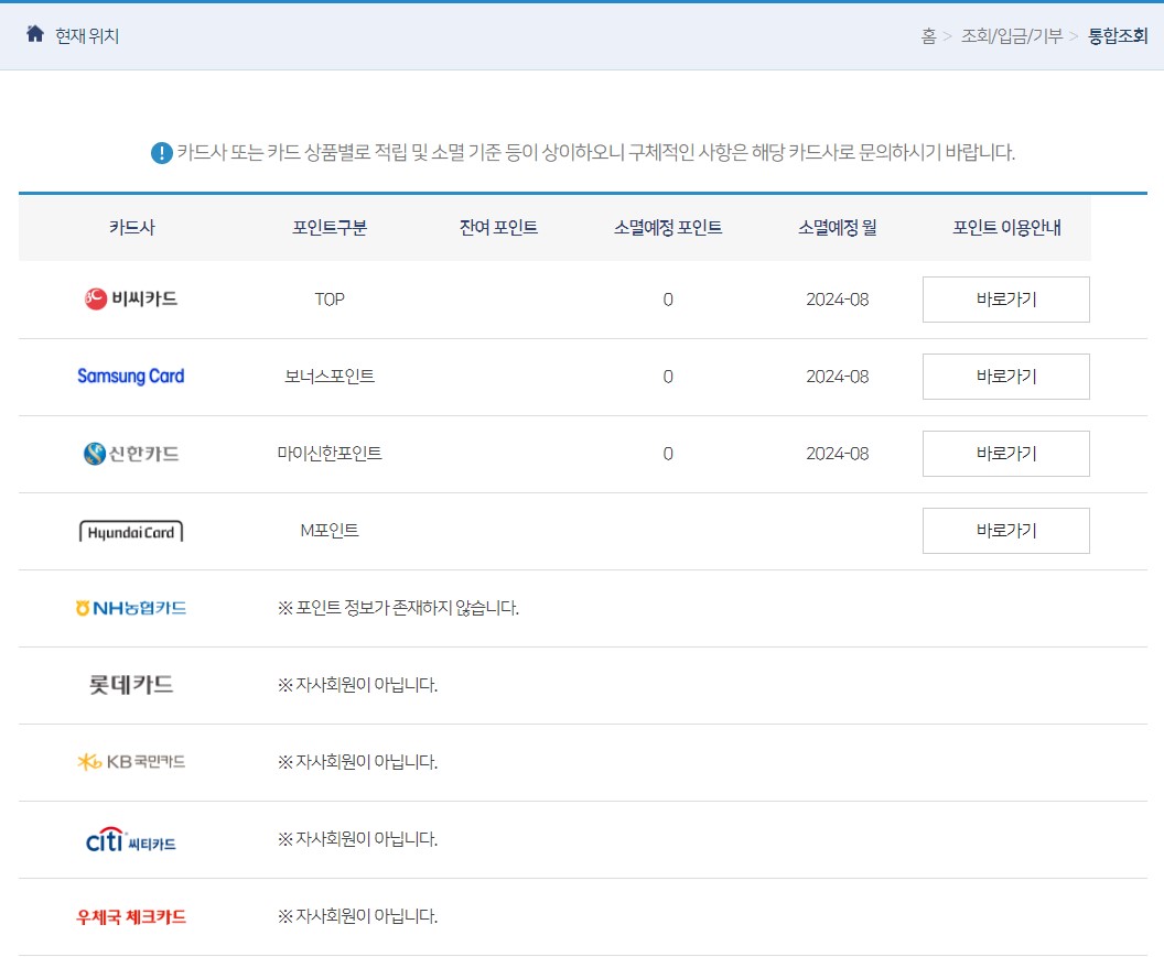 카드포인트 통합조회 시스템