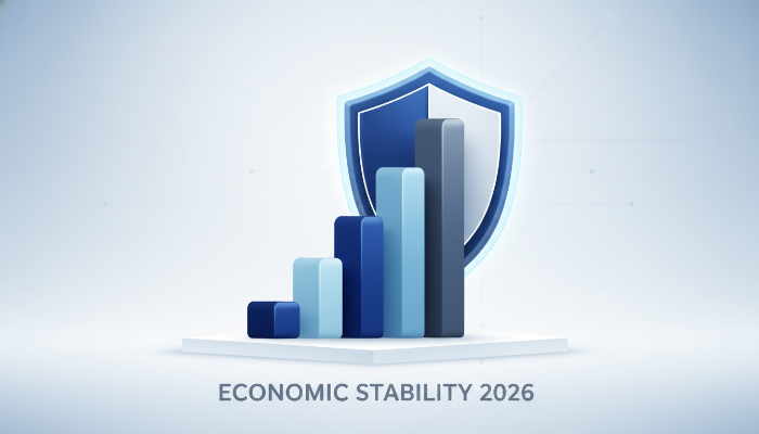 경제적 안정과 자산 보호를 상징하는 파란색 계열의 3D 금융 차트 이미지