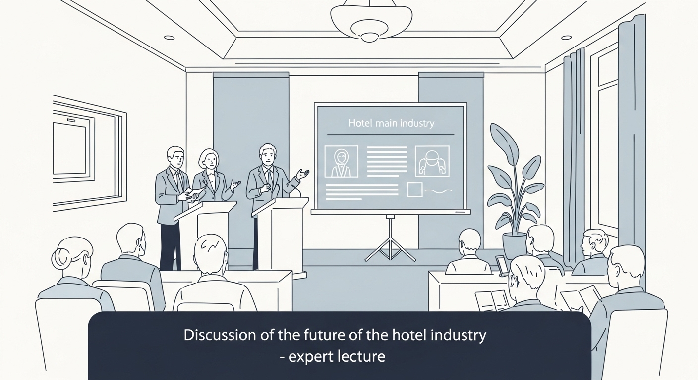 행사는 제품과 서비스가 전시되는 것 뿐만이 아니라 다양한 네트워크를 통해 소통하고 정보를 공유하고 있다는 점을 강조하기 위해 참석자들이 앉아 있고 발표자가 PPT를 하고 있는 모습을 담은 이미지입니다.