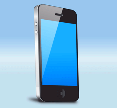 하늘색 화면을 가진 네모난 휴대폰이 비스듬히 세워져 있다.