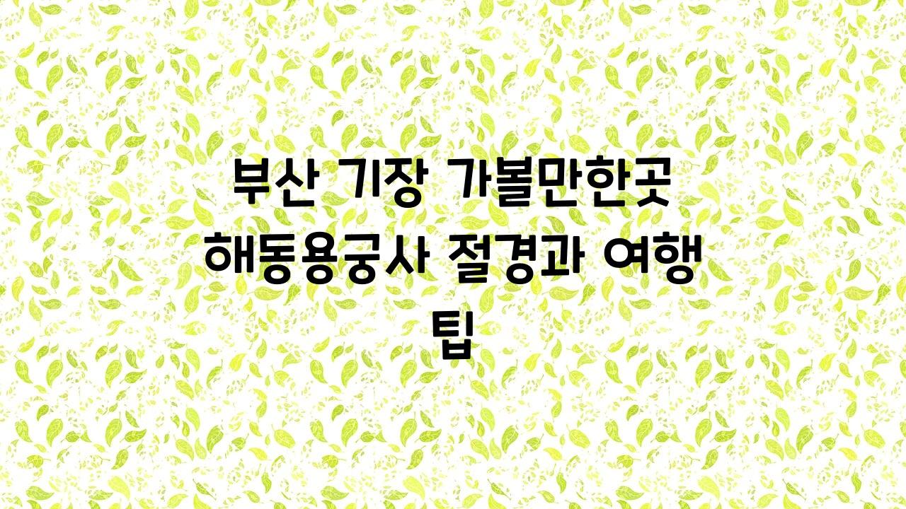 부산기장가볼만한곳