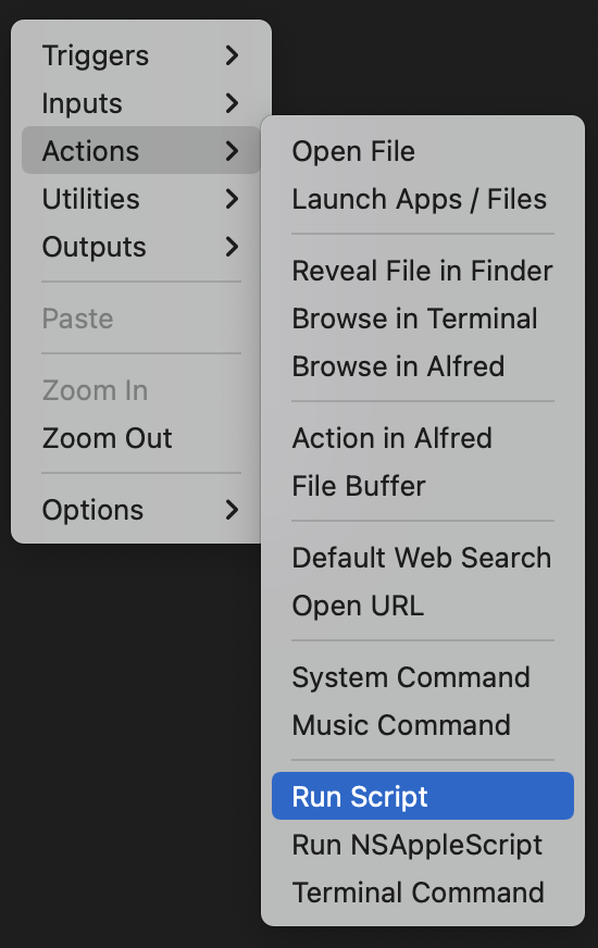 알프레드 워크플로우 run script 런 스크립트