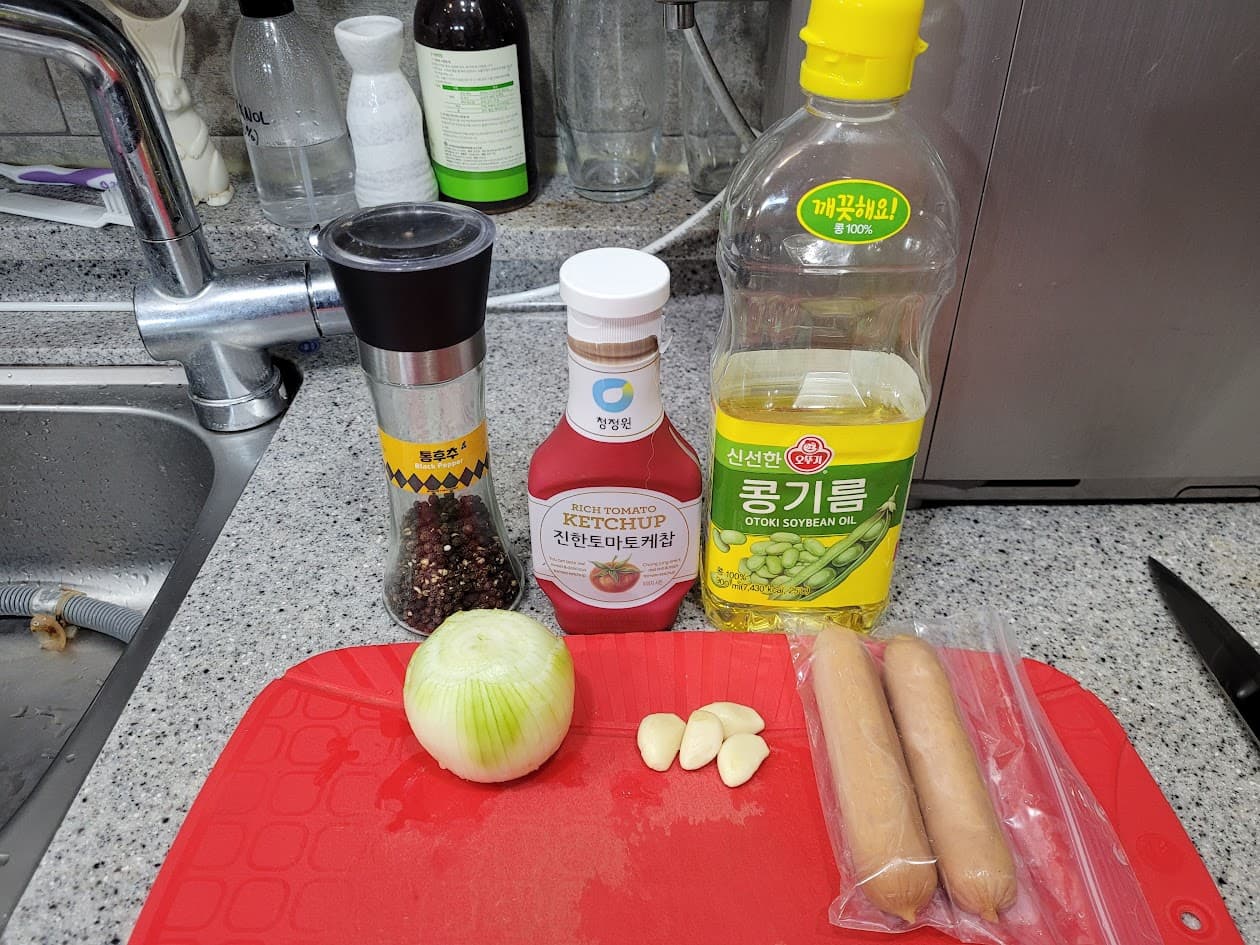 토마토케찹 파스타 요리 재료들