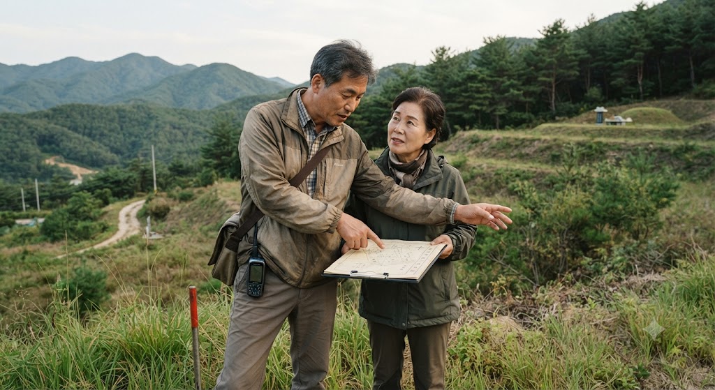직접 전국을 돌아다니며 조상땅을 찾고 있는 부부의 모습