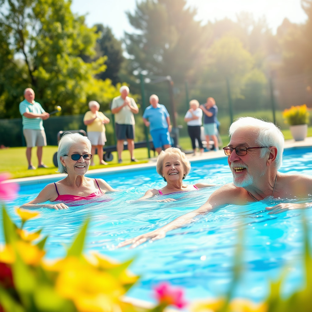 수영장을 이용하는 노인들 모습