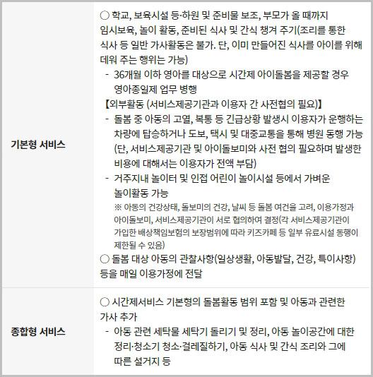 아이돌봄 서비스 내용