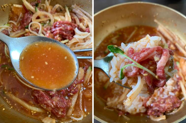 밥과 말아서 국물과 먹는 맛있는 물회