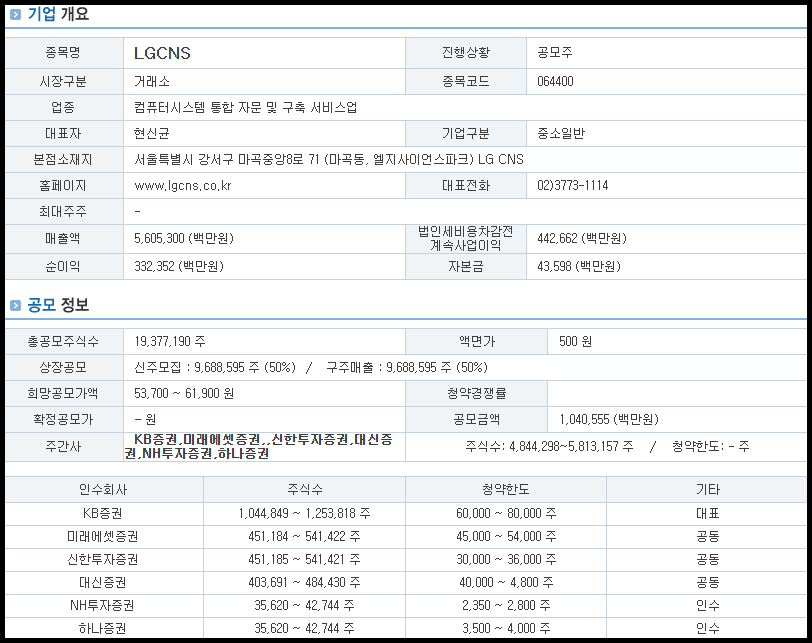 LG CNS 기업 개요 및 공모 정보