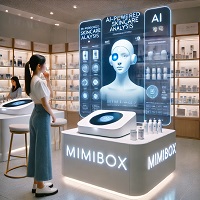 미미박스에서 젊은 여성이 AI를 활용한 스킨케어 상담중인 사진