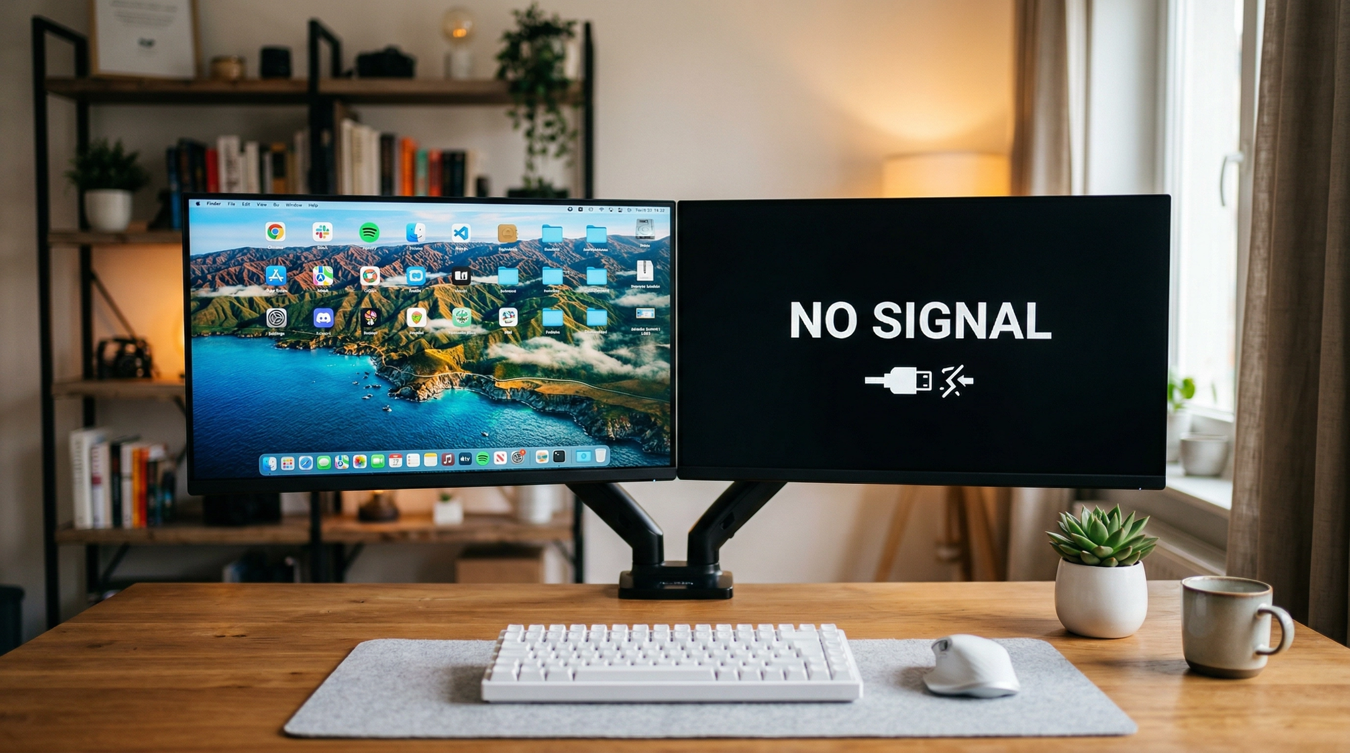 듀얼 모니터 인식 안됨 신호 없음 화면 예시