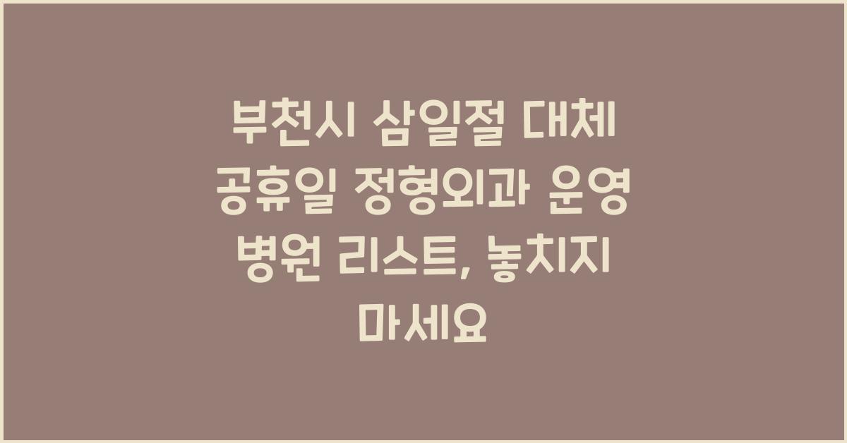 부천시 삼일절 대체 공휴일 정형외과 운영 병원 리스트