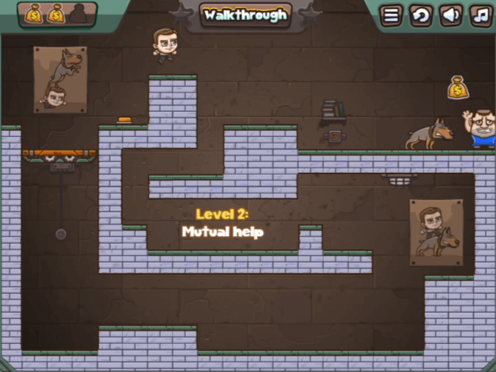 2인용-감옥탈출-게임하기3-플레이-경찰견이-죄수를-위협하는-화면