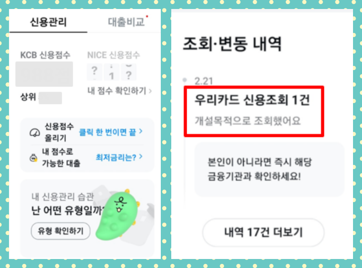 카카오페이 신용변동 내역