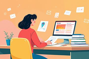 국가장학금 내용을 검색하며 정리하는 학생 모습