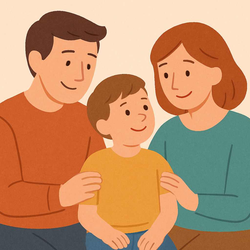 배변독립 후 나타나는 아이의 실수에 대해 괜찮다고 말해주는 부모의 모습- 아이의 심리적 안정감