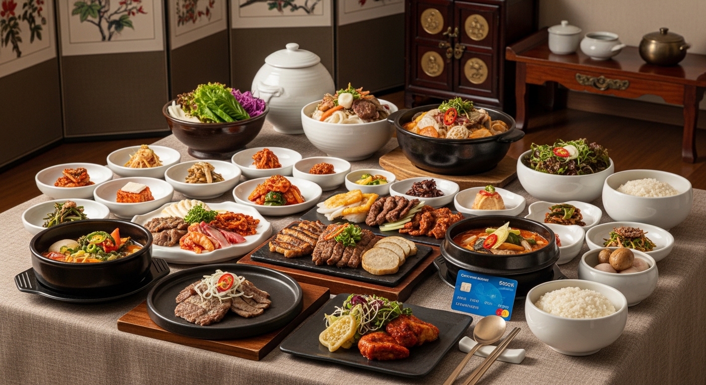 군산의 한정식 맛집에서 법인카드로 즐기는 화려하고 정갈한 한상차림. 다양한 제철 요리와 신선한 해산물이 가득합니다.