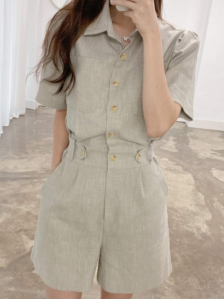 린넨 카라 5부 반바지 점프수트