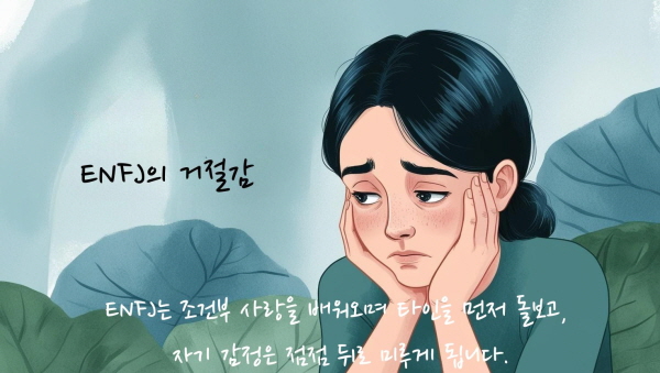 ENFJ는 조건부 사랑을 배워오며 타인을 먼저 돌보고, 자기 감정은 점점 뒤로 미루게 됩니다에 관한 그림