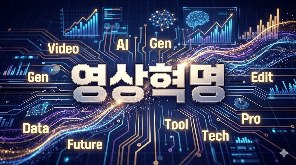 영상혁명 핵심키워드를 중심으로 인공지능 비디오 제작 플랫폼의 발전과 데이터 시각화를 나타내는 고해상도 비즈니스 인포그래픽 이미지