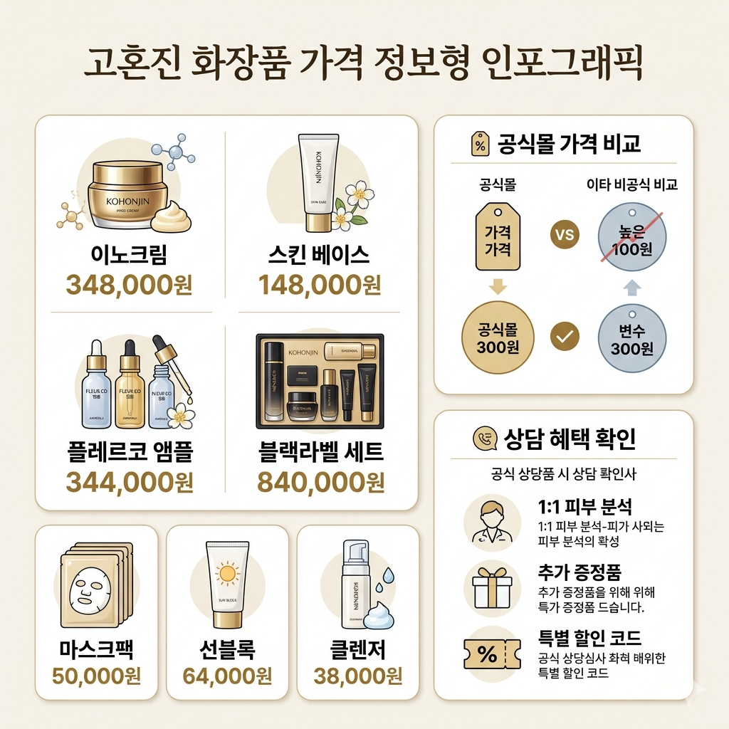 고혼진 화장품 가격｜공식몰 제품별 가격&middot;세트 구성&middot;구매 전 체크사항 인포그래픽