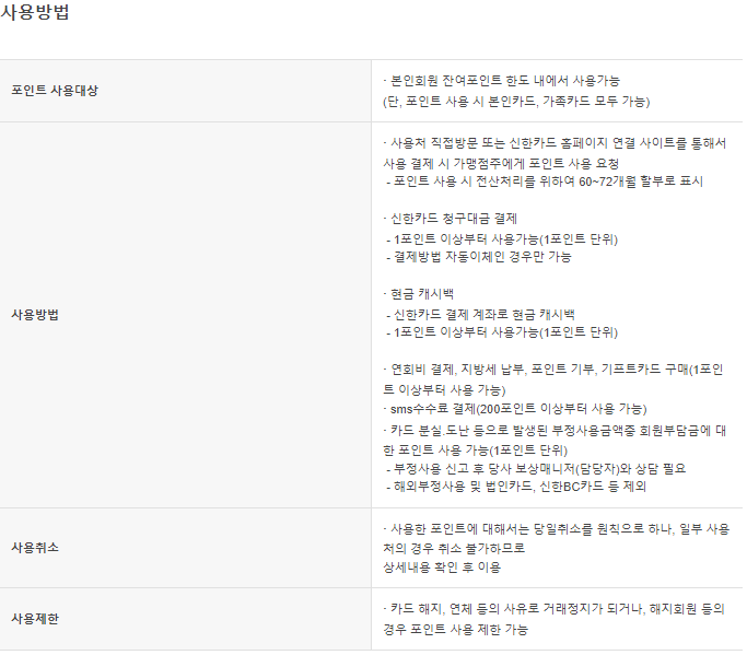 신한카드 포인트 사용법