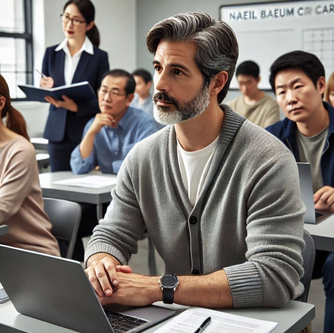 40대 수강생이 내일배움카드로 교육을 이수하는 모습