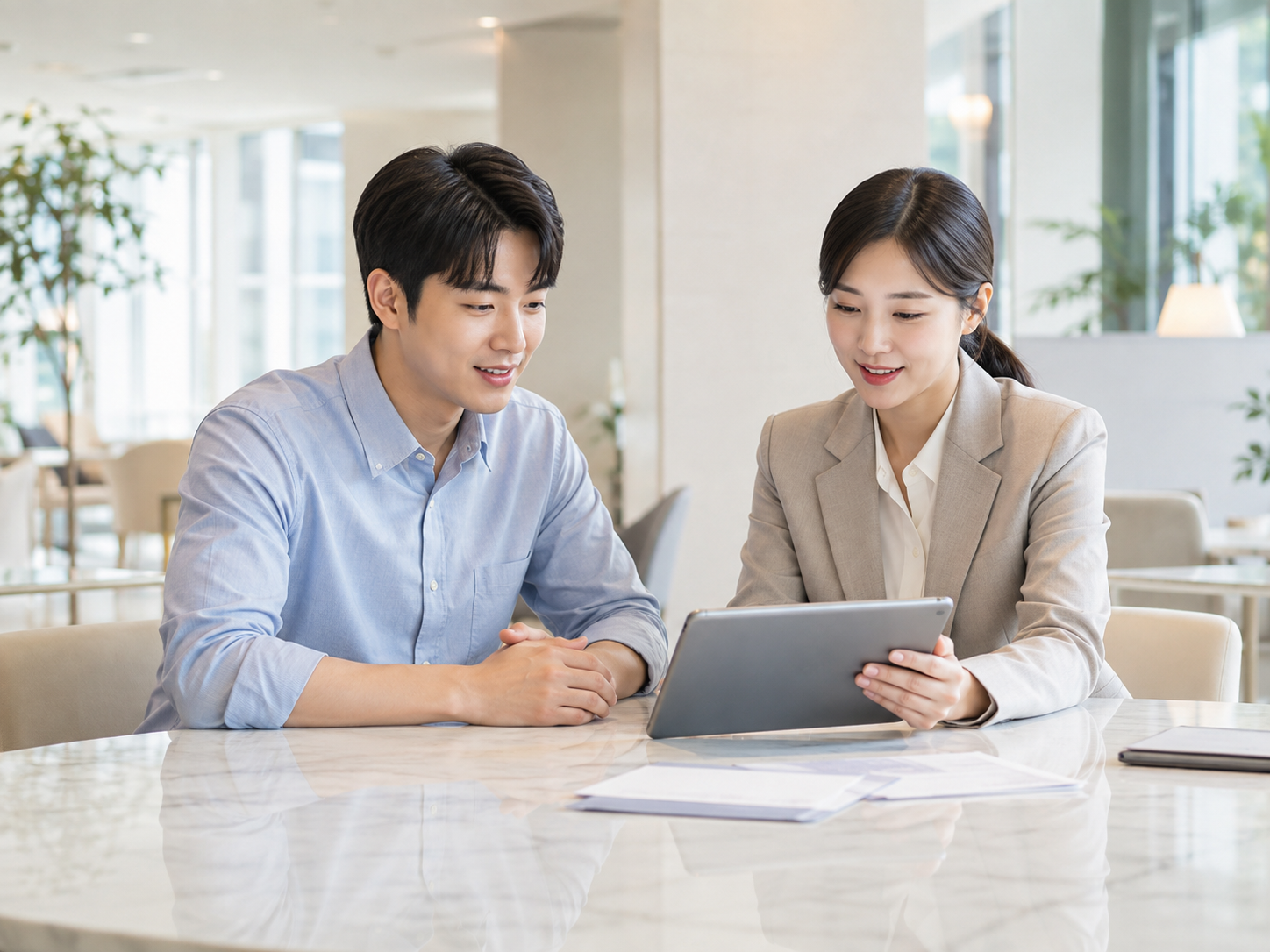 청년미래적금 정부기여금과 금리를 상담받는 청년