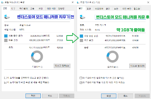 모드 매니저 지우기 전후 용량