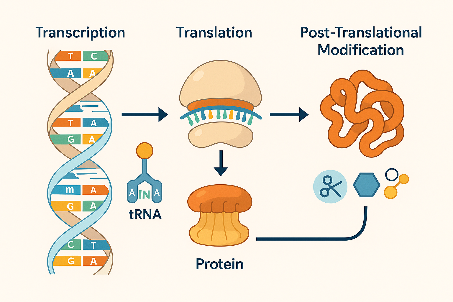 단백질 합성의 단계별 원리 관련 이미지