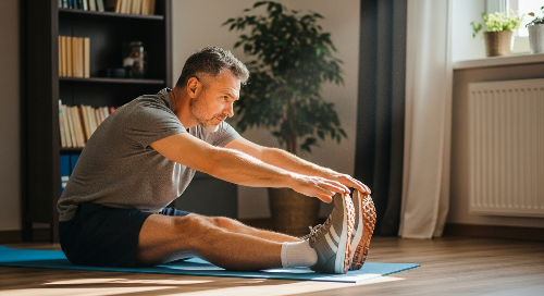중년남성이 스트레칭 하는 사진