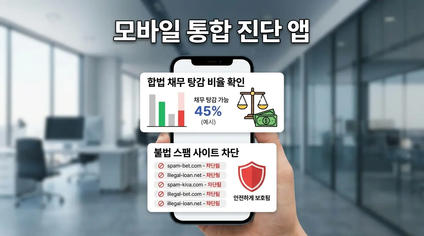모바일 통합 진단 앱 합법 채무 탕감 비율 확인 및 불법 스팸 사이트 차단