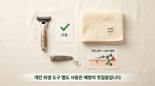 평편사마귀 HPV 감염 경로 피부 상처 수건 면도기 공유 이미지