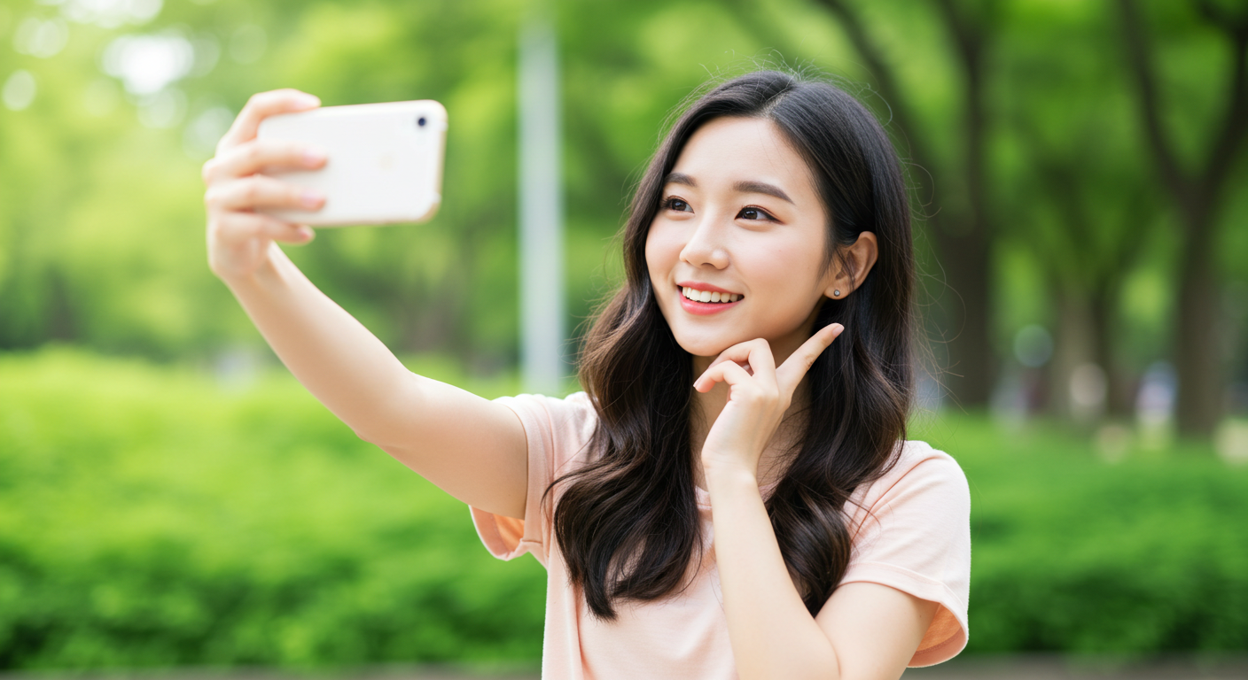 셀카 찍고 있는 여성
