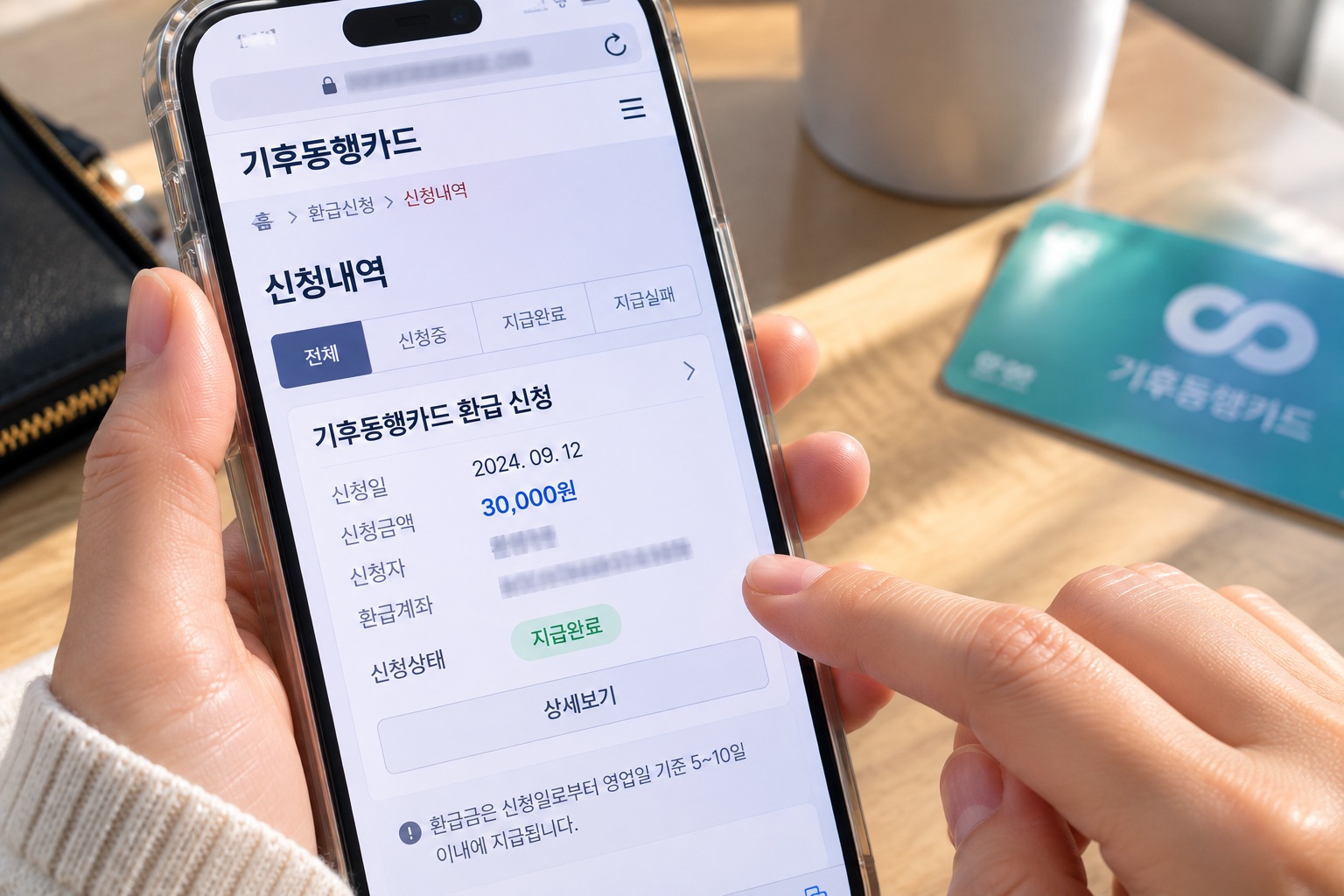 기후동행카드 3만원 환급 신청내역과 지급 상태를 스마트폰으로 확인하는 예시 화면