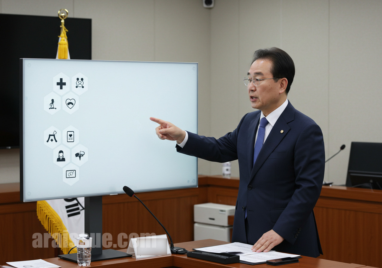 정부 관계자가 건강보험 정책을 설명하는 장면