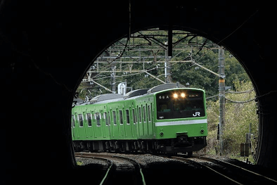 JR 간사이 미니 패스 열차가 터널로 들어가는 사진