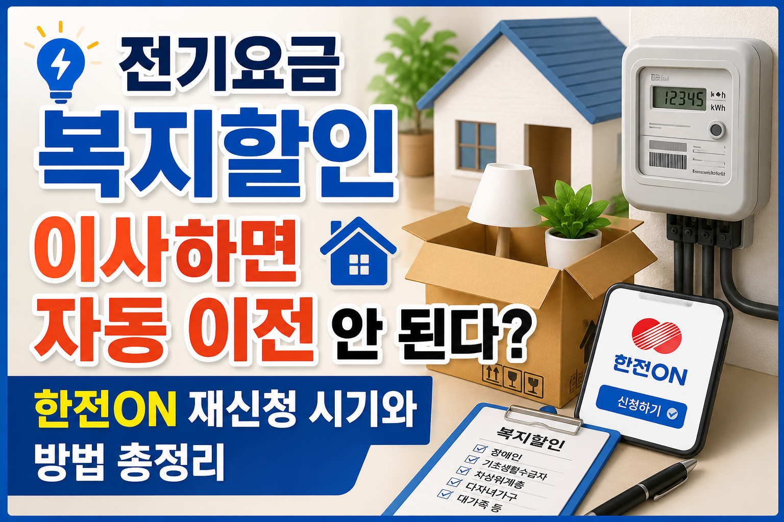 전기요금 복지할인 이사하면 자동 이전 안 된다? 한전ON 재신청 시기와 방법 총정리 관련 사진