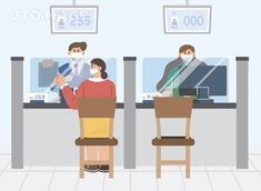 은행-대출-창구앞에서-의자에-앉아-마스크를-쓴-직원에게-대출-상담을-받고-서류를-작성하는-모습