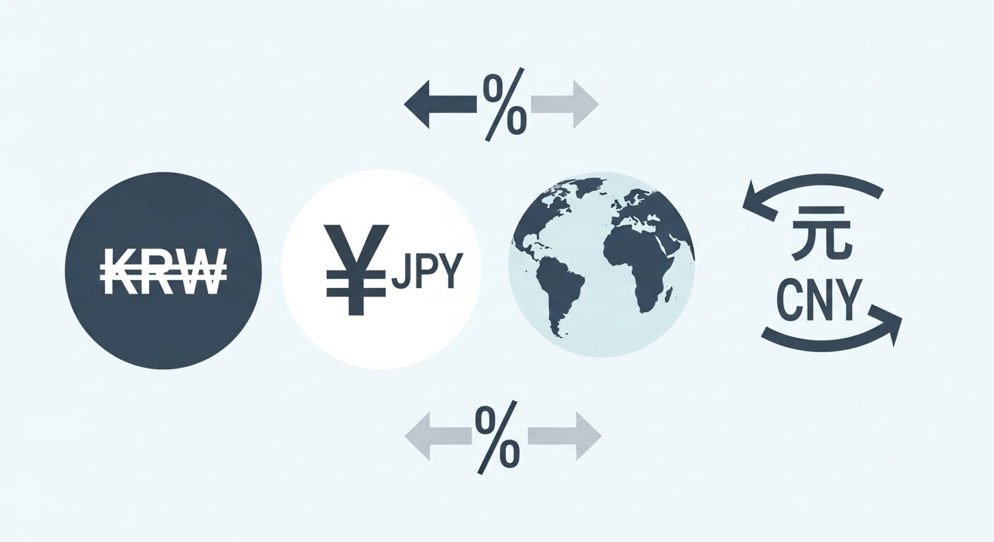 아시아 주요국 환율 비교 (원화, 엔화, 위안화)