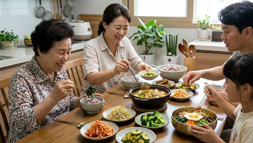 소화불량 등 예방을 위한 건강한 밥차림으로 먹고 있는 모습